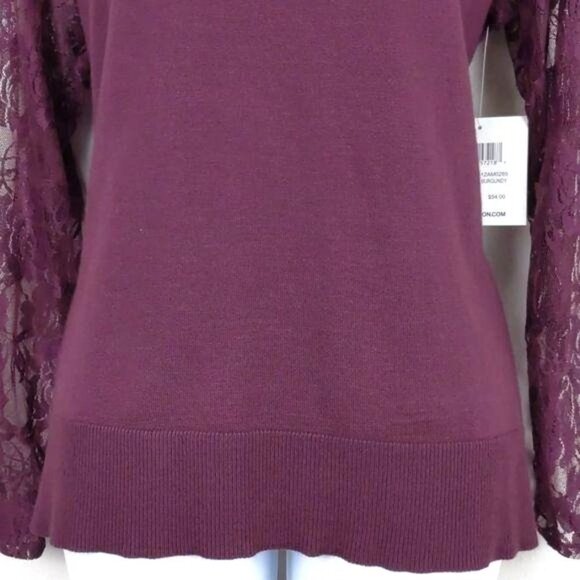 89th & Madison Women's Burgundy turtleneck sweater with lace sleeves M(NWT) - Picture 5 of 11